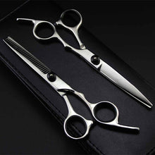 Load image into Gallery viewer, Professional Japan 4cr 6 inch Black cut hair scissors haircut sissors thinning barber hair cutting shears hairdresser scissors